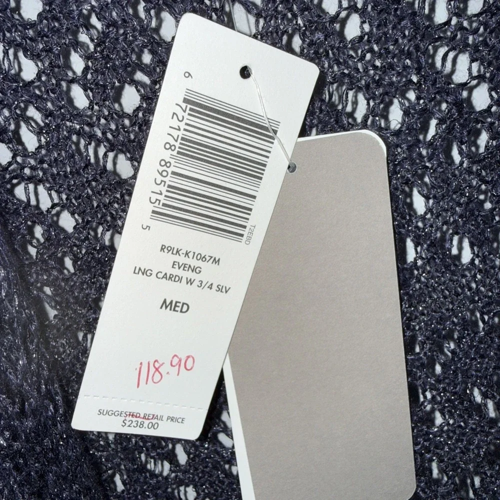 eileen fisher cardigan Sz Med Linen Metal Diagonal $238 New NWT Wedding Navy Bl - Picture 5 of 12